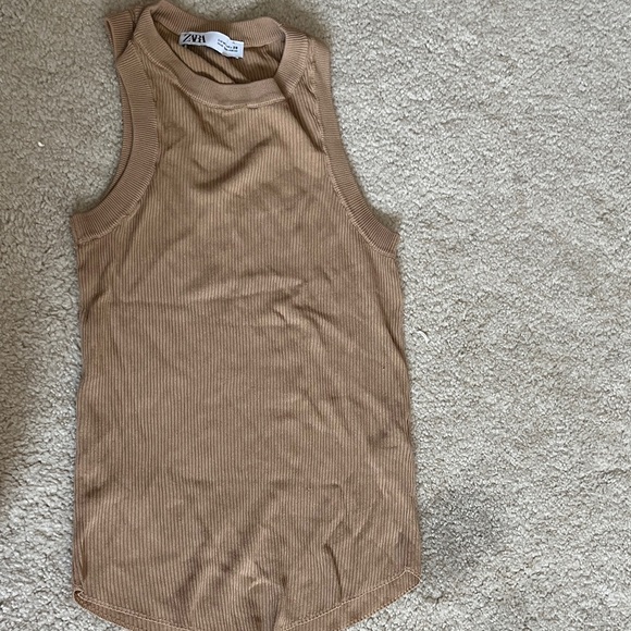 Zara Tan Ribbed Sleeveless Top - Picture 1 of 1